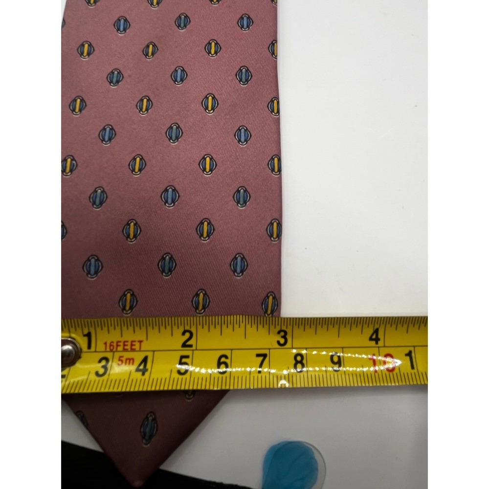 Woodmere 100% Silk Hand Made in Italy Necktie Geometric Pattern Burgundy Vintage - Picture 5 of 5